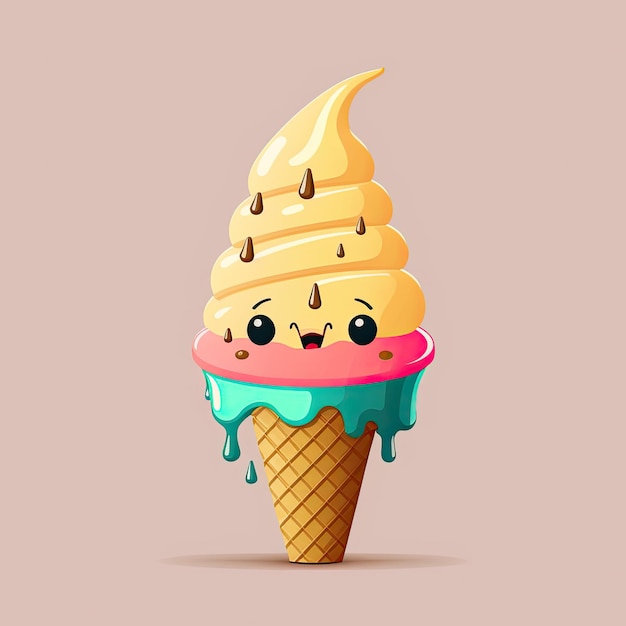 Appetizing ice cream on a color background Color illustration Generative AI