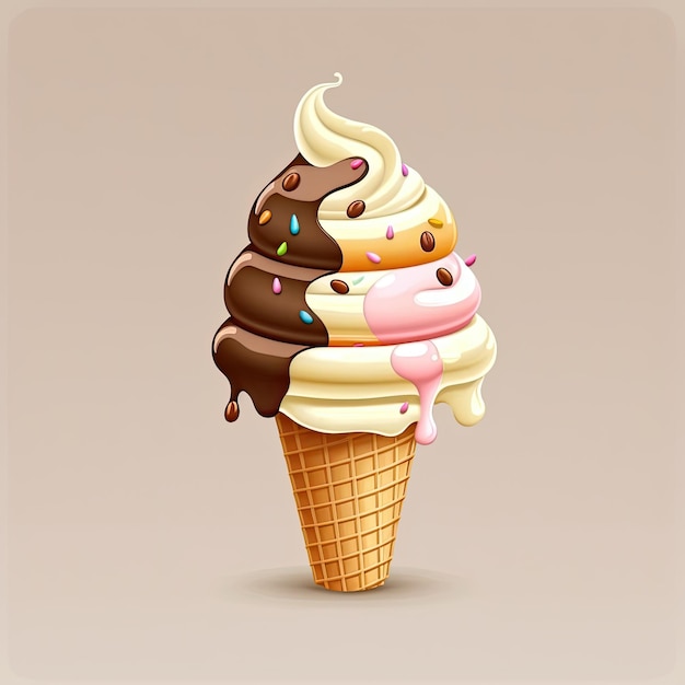 Appetizing ice cream on a color background Color illustration Generative AI