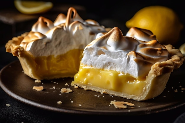 Appetizing Lemon Meringue Pie on a plate Generative AI