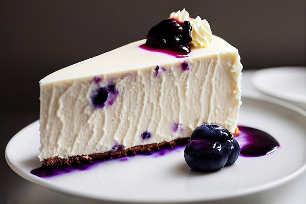 Appetizing pieces of fruit cheesecake with blueberries inside