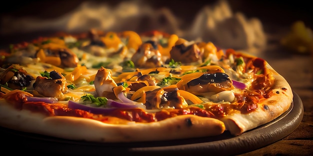 Appetizing pizza on the table Closeup food photography of Pizza Italian food Generative AI