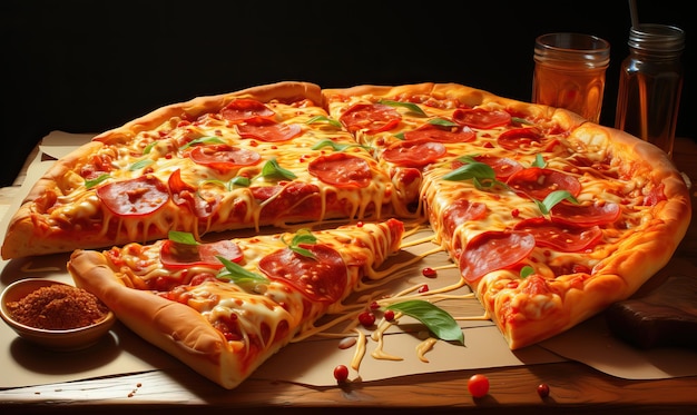 Appetizing pizza with sausage on the table. Selective soft focus.