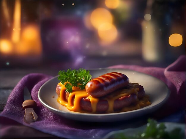 Appetizing sausage and mash Potatoes food art Ai generative