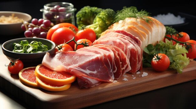 Foto set appetitoso con fette di prosciutto