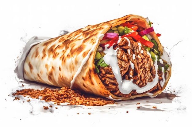 Appetizing shawarma on a white background Neural network AI generated