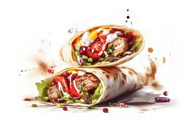 Photo appetizing shawarma on a white background neural network ai generated