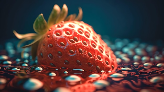 Appetizing strawberry on a blurred dark background generative AI