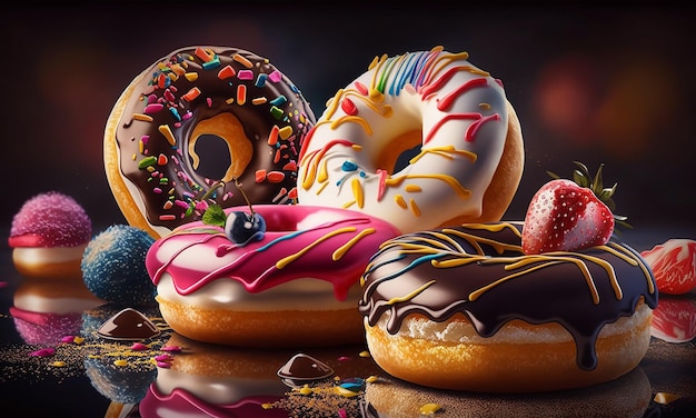 Appetizing sweet donuts are beautiful Generative AI