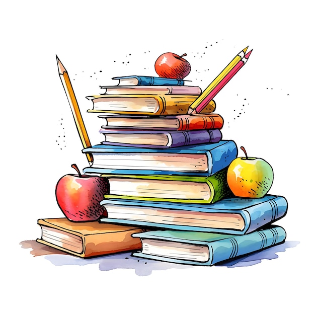 An apple and an apple are on a stack of books.