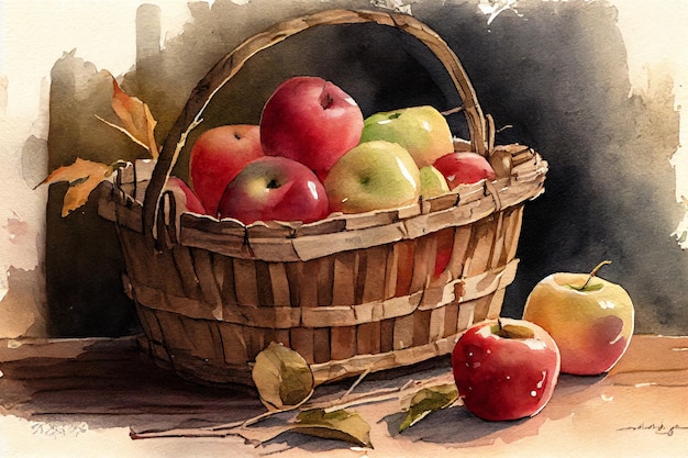 Apple Basket Watercolor