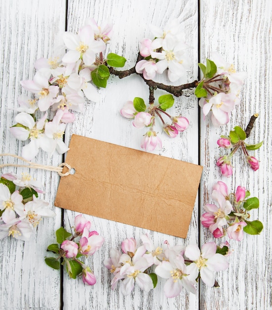 Apple blossoms with card