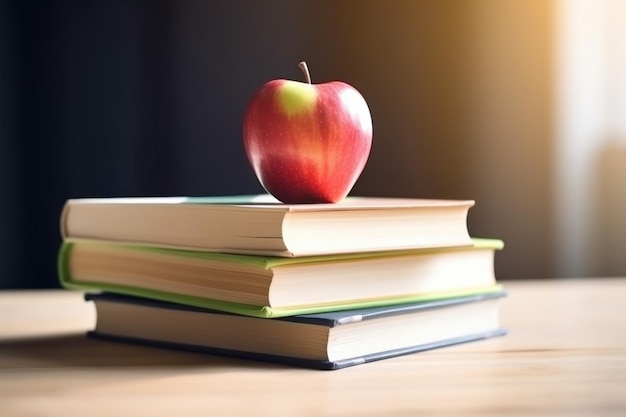 Apple on book in sunshine Generate Ai