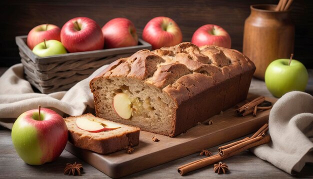 Apple bread rustic style with freshy picked apples and cinnamon fall baking concept