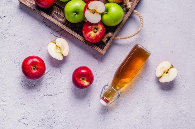 Apple cider vinegar or fermented fruit drink, top view.