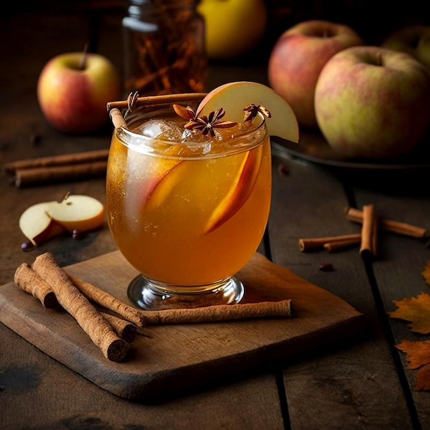 Apple cider with with cinnamon sticks cloves and anise Generative AI