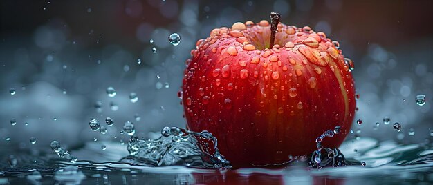 Photo an apple dropped into water causing a splash in every direction concept fruit photography splash effect highspeed capture