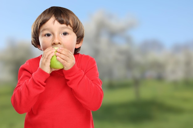 Apple eating child kid green fruit healthy