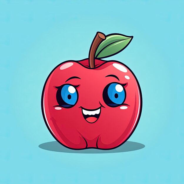 Apple fruit cartoon in the style of light red and indigo