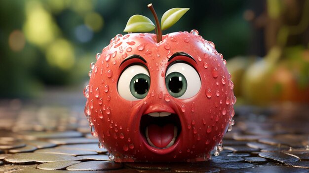 Photo apple fruit character in crying emotion action