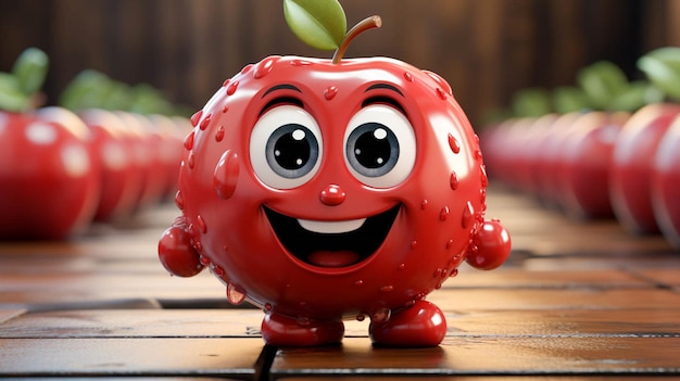 Apple fruit character in happy emotion action