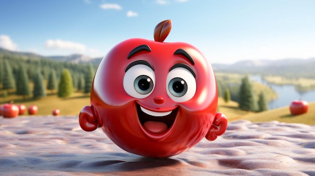Фото Персонаж яблочного фрукта в счастливом эмоциональном действии