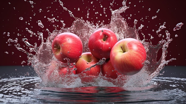 Apple fruits with splash water Generative AI