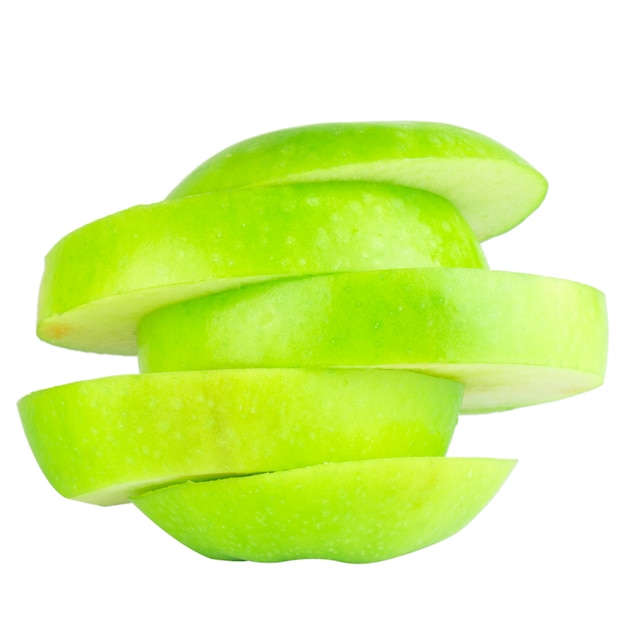 Apple green slice isolated on white wall