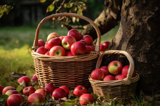 Apple harvest baskets with red apples ai generated
