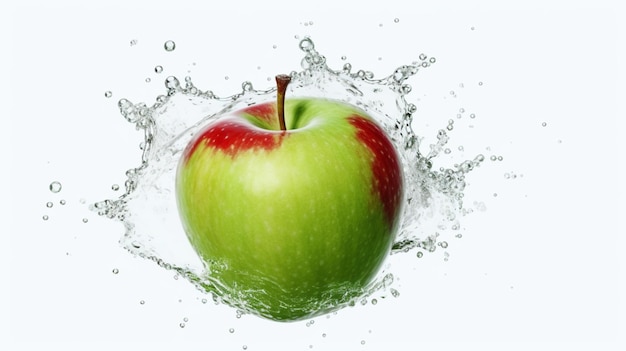 Яблоко брызгают водой.