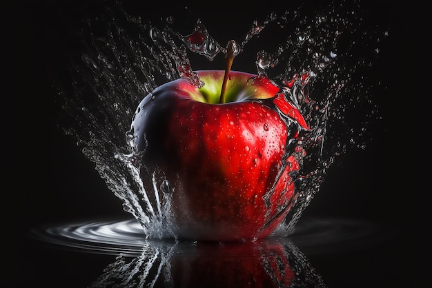 An apple is splashing in the water.