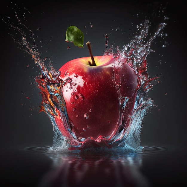 An apple is in the water and it is about to be dropped.