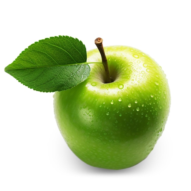 필드의 전체 깊이와 흰색 배경에 고립 된 녹색 사과 애플