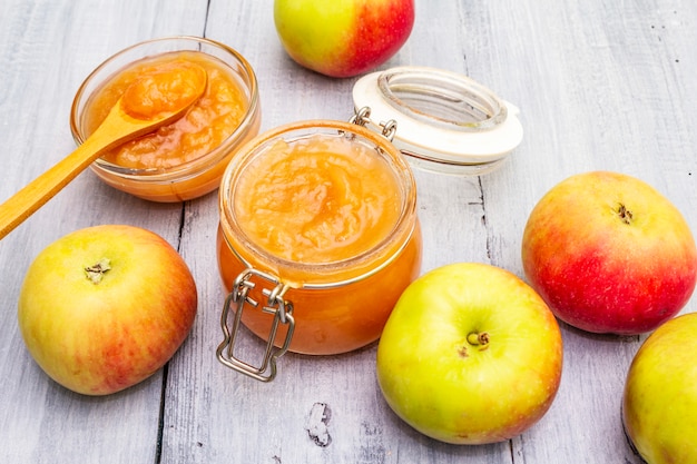 Apple jam, confiture, chutney in a glass jar