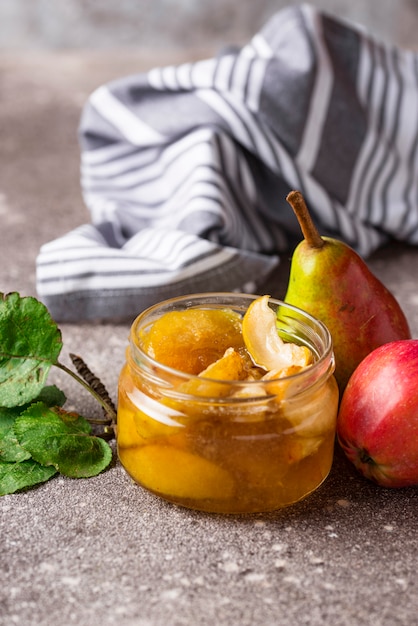 Apple jam in glass jar