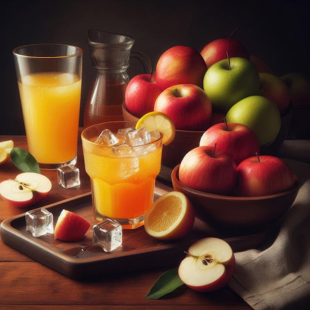 apple juice and fruits