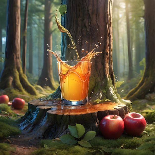 apple juice Podium in forest