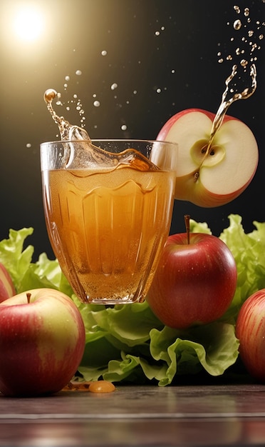 apple juice a splash of apple juice and ripe apple fruit