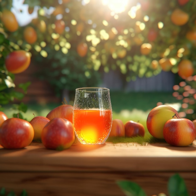 Apple juice with splashes with Apple fruit in studio background restaurant with garden