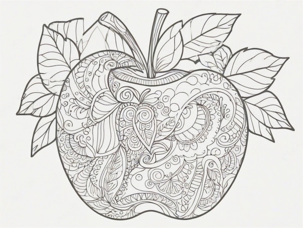 Photo an apple line art style for children coloring page