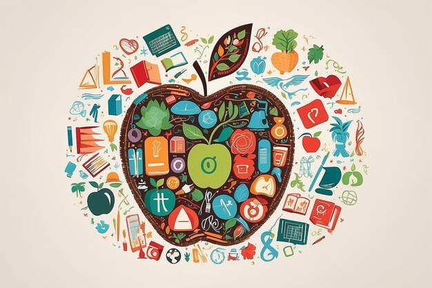 Apple made of school symbols