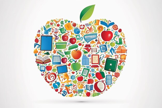 Apple made of school symbols