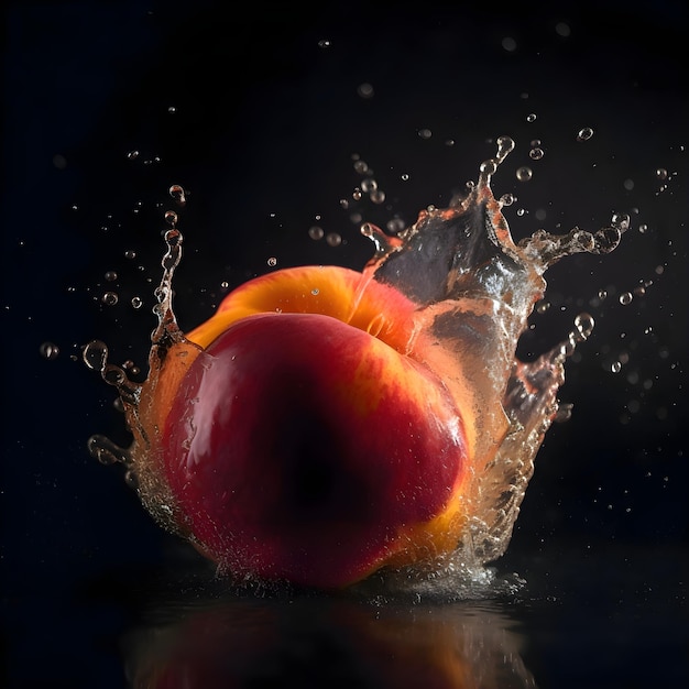 Foto apple met water splash geïsoleerd op zwarte achtergrond studio opname