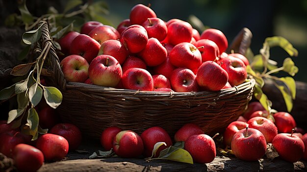 푸른 잔디에 있는 사과 과수원 현상금 빨간 사과