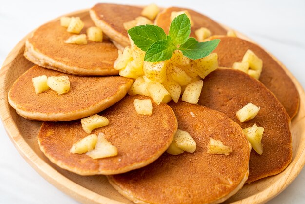 apple pancake or apple crepe with cinnamon powder