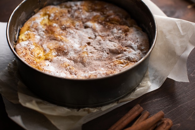 Apple pie in baking form