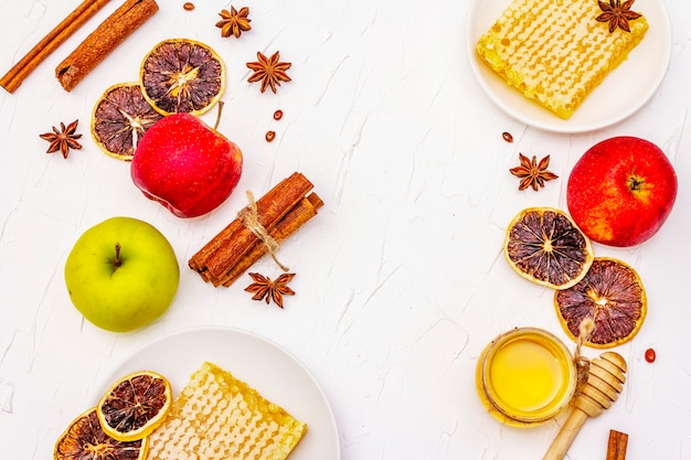 Apple pie ingredients on table