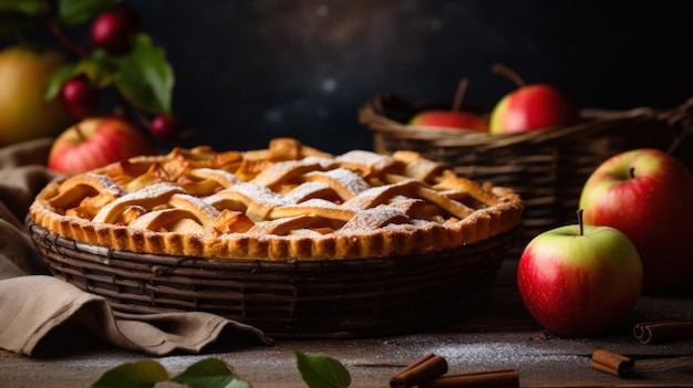 Apple pie in rustic background