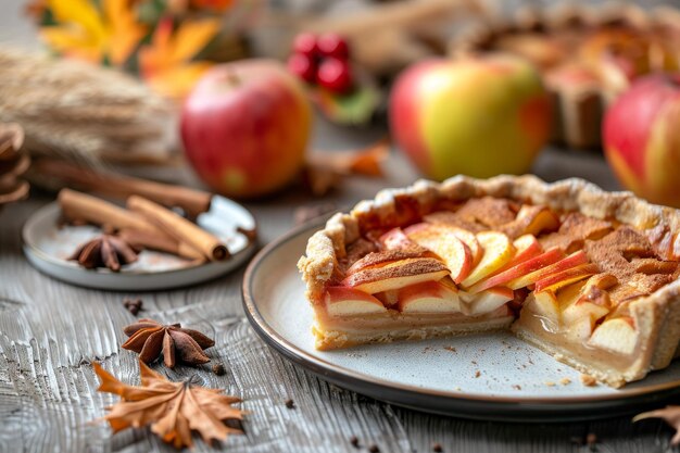 Apple Pie Slice Fruit Cinnamon Dessert Apple Cake Delicious Thanksgiving Tart Copy Space