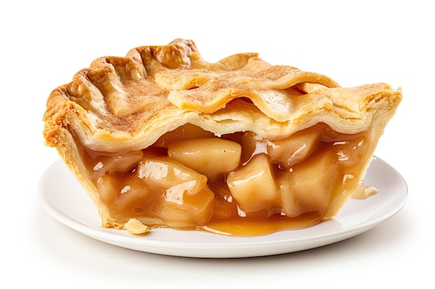 Apple pie slice on white background