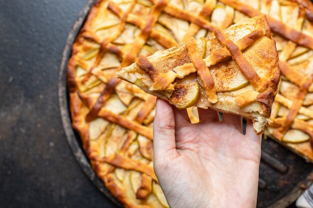 Photo apple pie sweet homemade baked dessert serving portion
